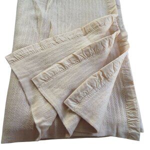 Vintage Queen Gold Woven Acrylic Blanket Satin Trim 92" X 90" Elegant Soft Warm